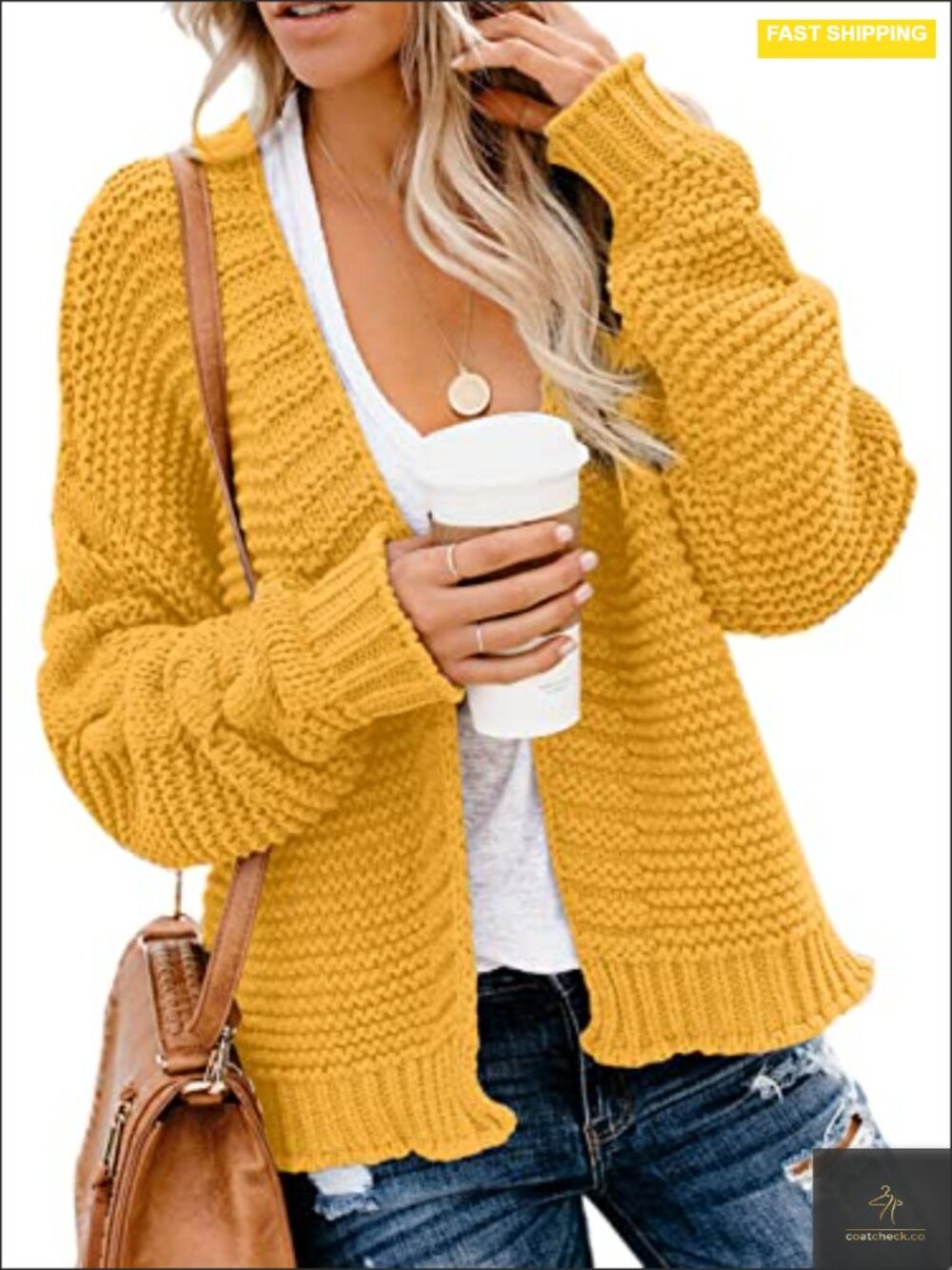 Chunky Knit Open Front Cardigan Sweater - Long Sleeve Loose Fit